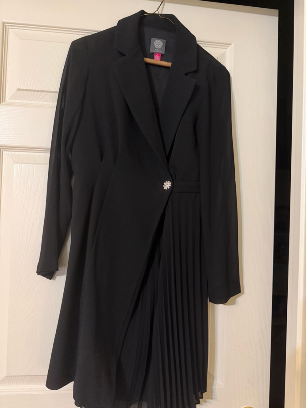 Black Women's Dress with Pleated Skirt Detail